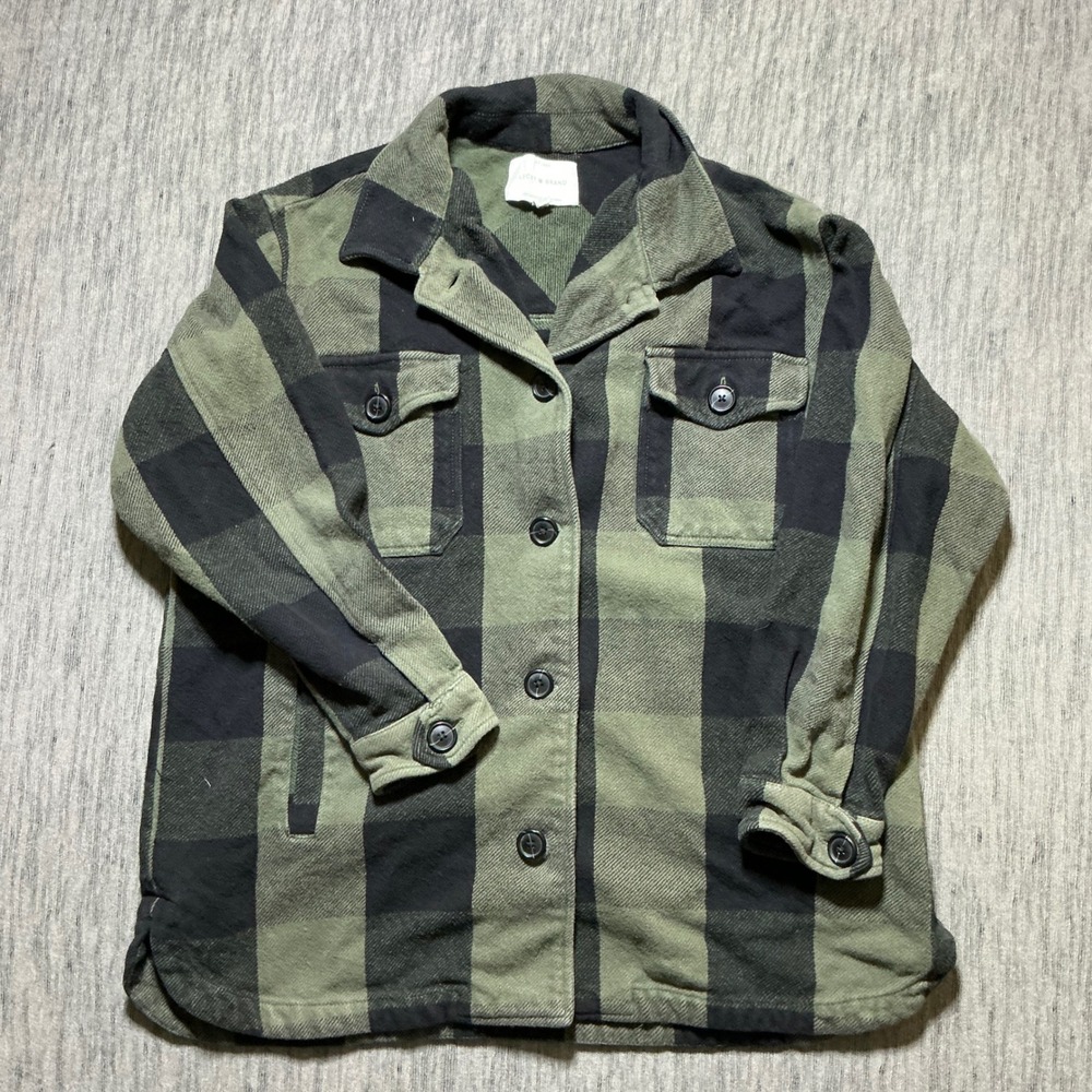Lucky Brand Men Green Black Buffalo Plaid Flannel Shirt Jacket Shacket Large